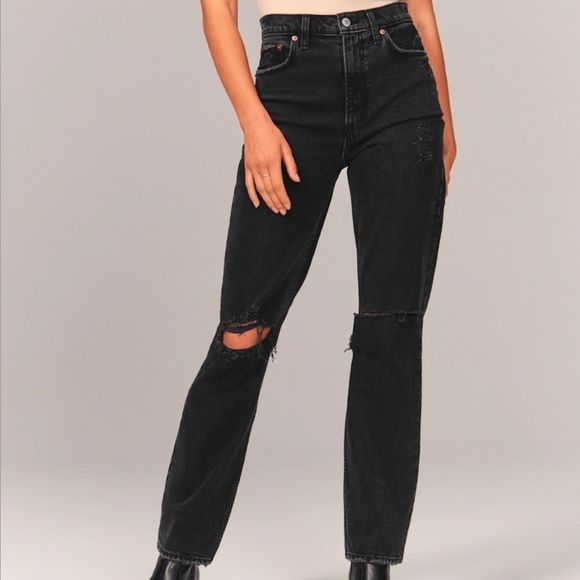Black '90s Straight Ultra High Rise Denim (Size 18/34) - Abercrombie & Fitch - Picture 1 of 4